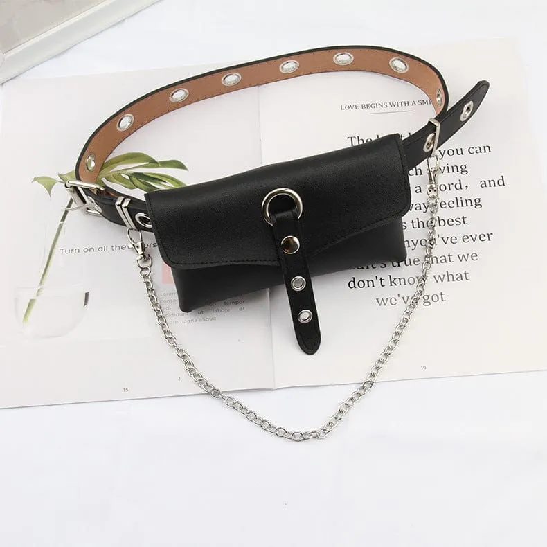 Damen Punk Kette Gürteltasche für Frauen Umhängetasche Hüfttasche