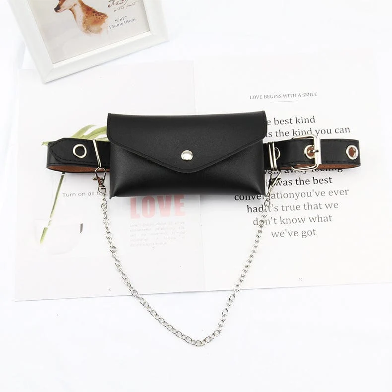 Damen Punk Kette Gürteltasche für Frauen Umhängetasche Hüfttasche