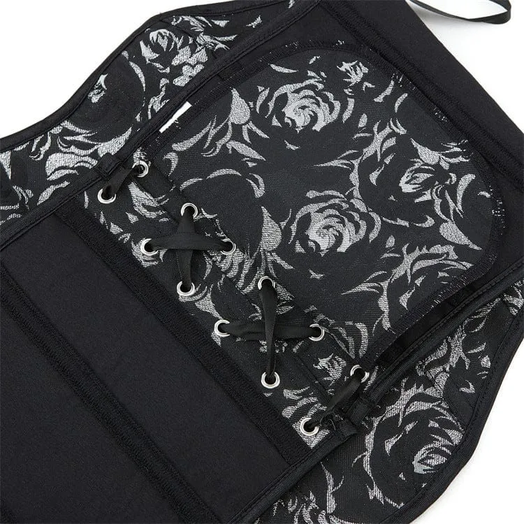 Gothic Überbrustkorsett mit schwarzem Rosen-Print für Damen