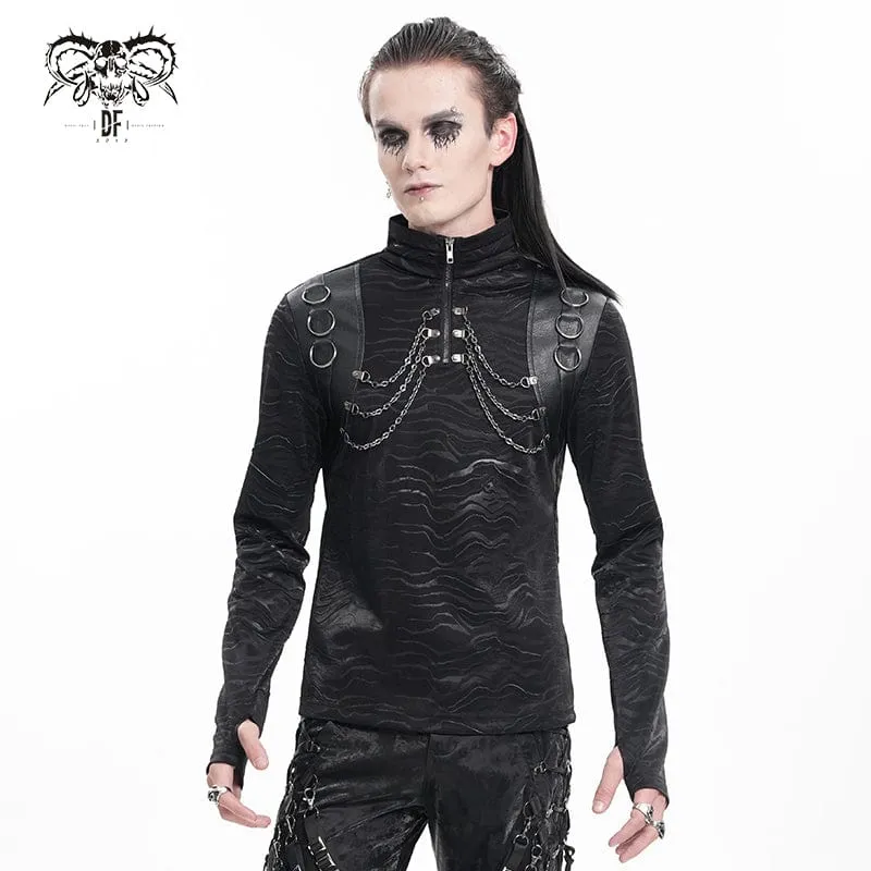 Gothic-Pullover mit Kettenringen und Stehkragen für Herren