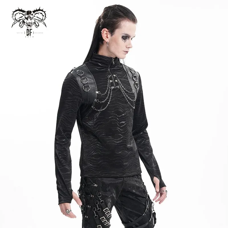 Gothic-Pullover mit Kettenringen und Stehkragen für Herren