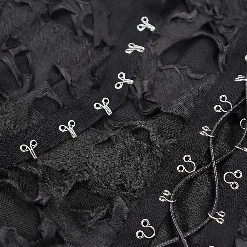 Zerrissene Gothic-Kapuzenpullover mit Schnürung und Nieten für Herren