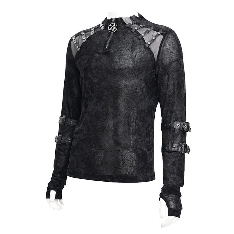 Gothic-Pullover mit Nieten und Schnalle für Herren