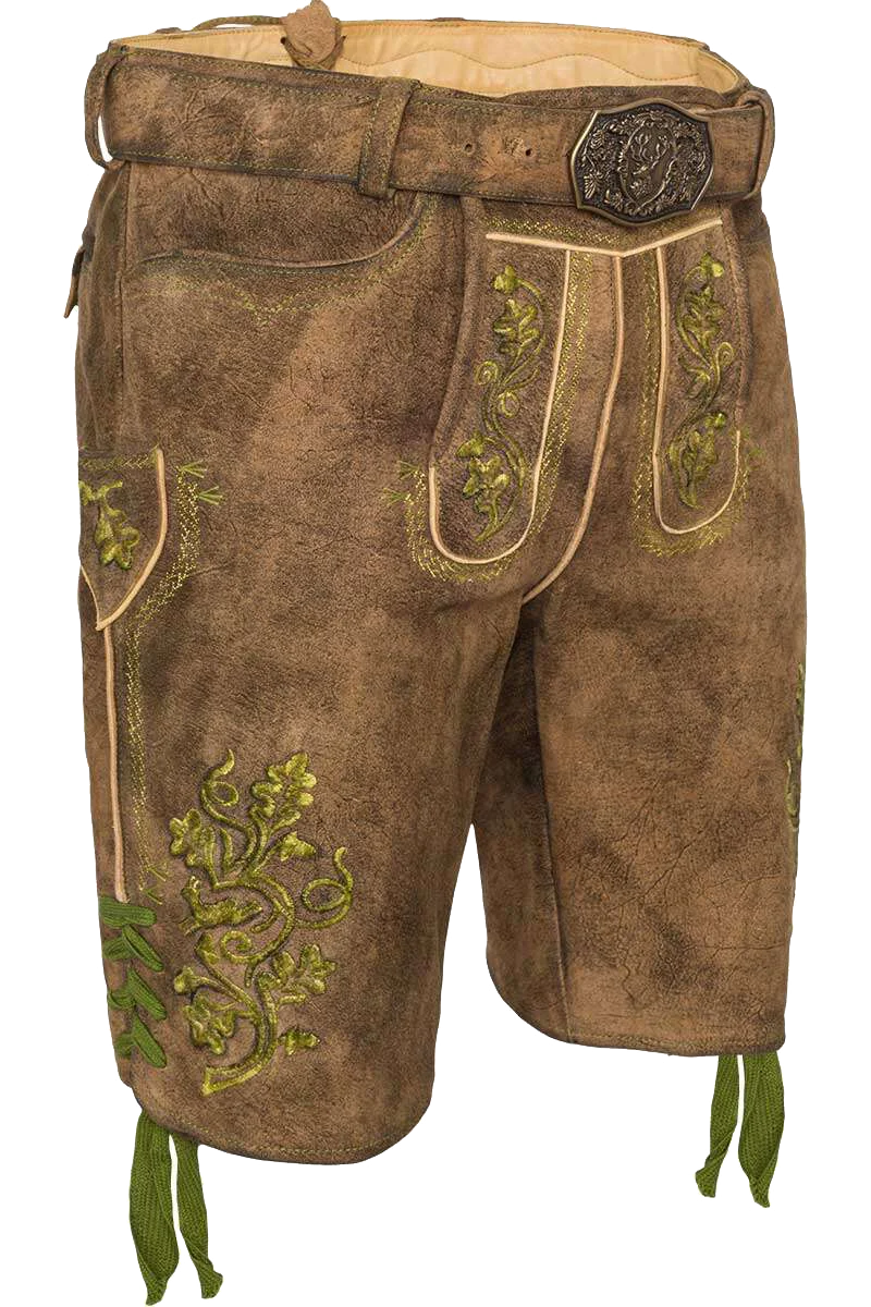 Kurze Herren Lederhose mit grüner Stickerei
