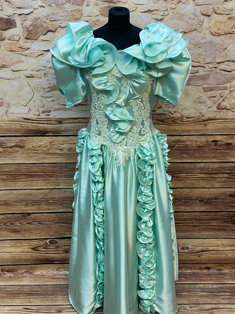 Vintage Theaterkleid Mintgrün Rüschen Ballkleid Bühnenkostüm Barock Stil