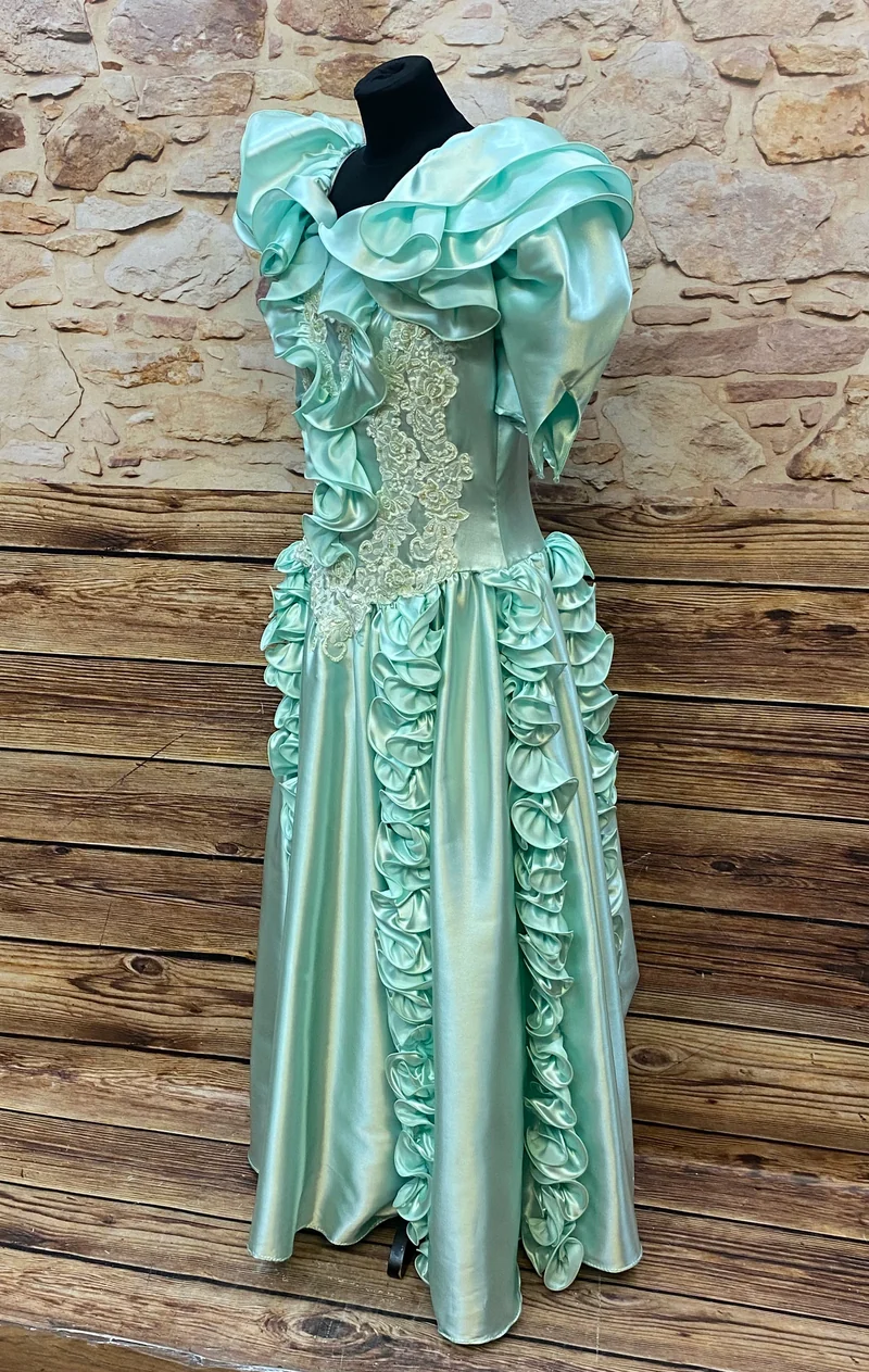 Vintage Theaterkleid Mintgrün Rüschen Ballkleid Bühnenkostüm Barock Stil