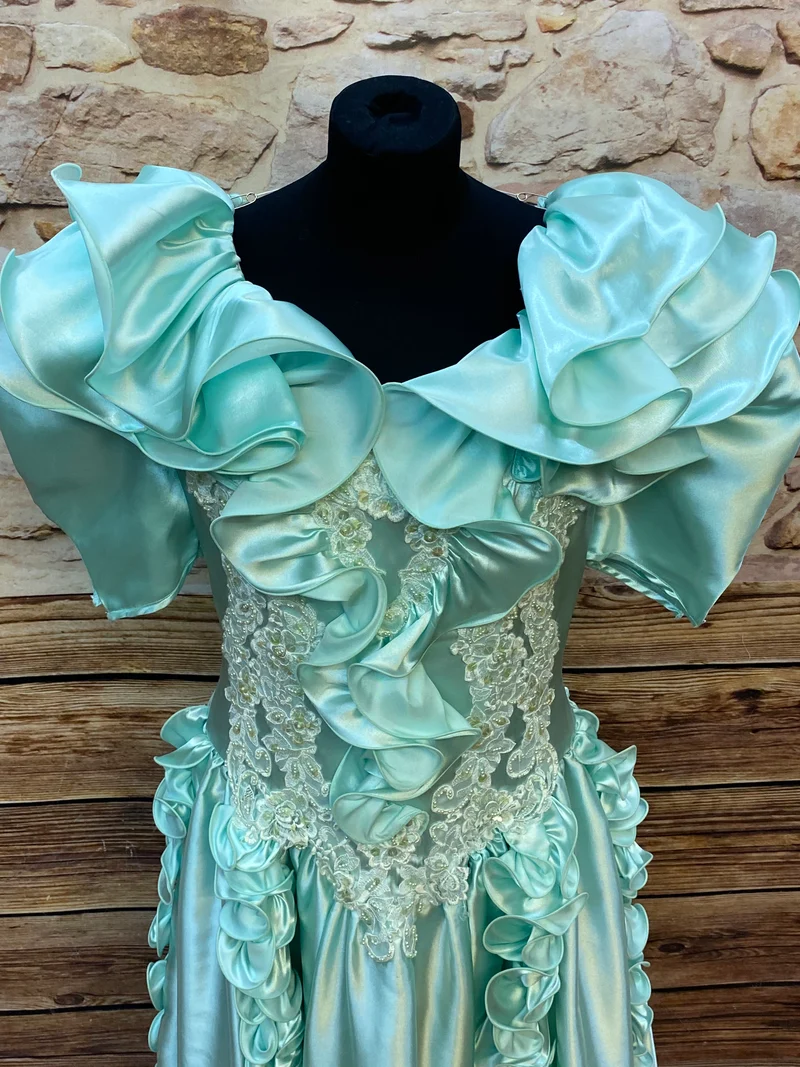 Vintage Theaterkleid Mintgrün Rüschen Ballkleid Bühnenkostüm Barock Stil
