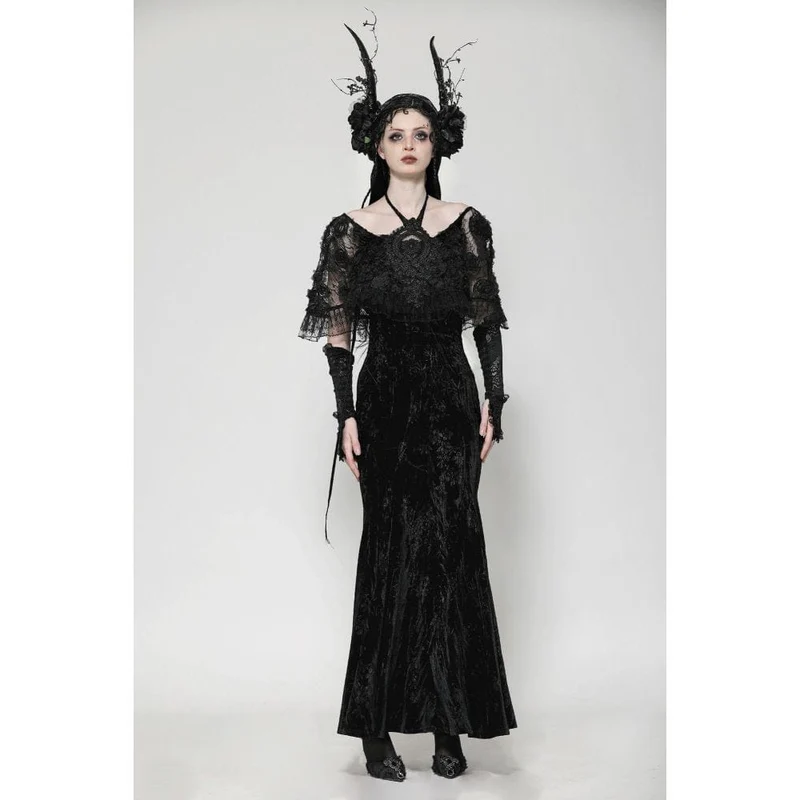 Gothic-Abendkleid mit Rosenstickerei aus Samt für Damen, Meerjungfrauen-Stil, Hochzeitskleid