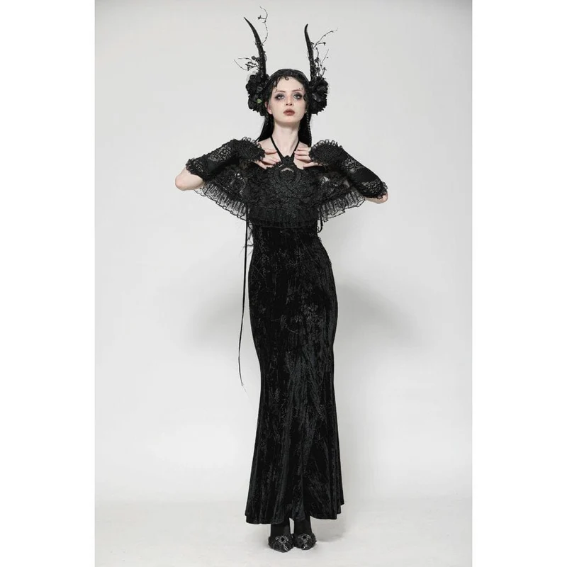 Gothic-Abendkleid mit Rosenstickerei aus Samt für Damen, Meerjungfrauen-Stil, Hochzeitskleid