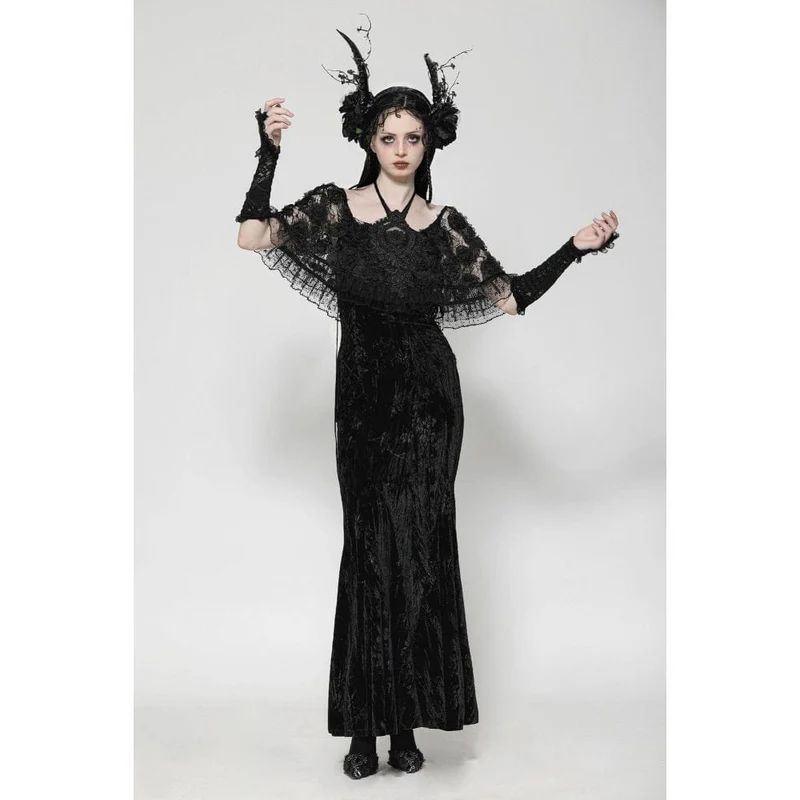 Gothic-Abendkleid mit Rosenstickerei aus Samt für Damen, Meerjungfrauen-Stil, Hochzeitskleid