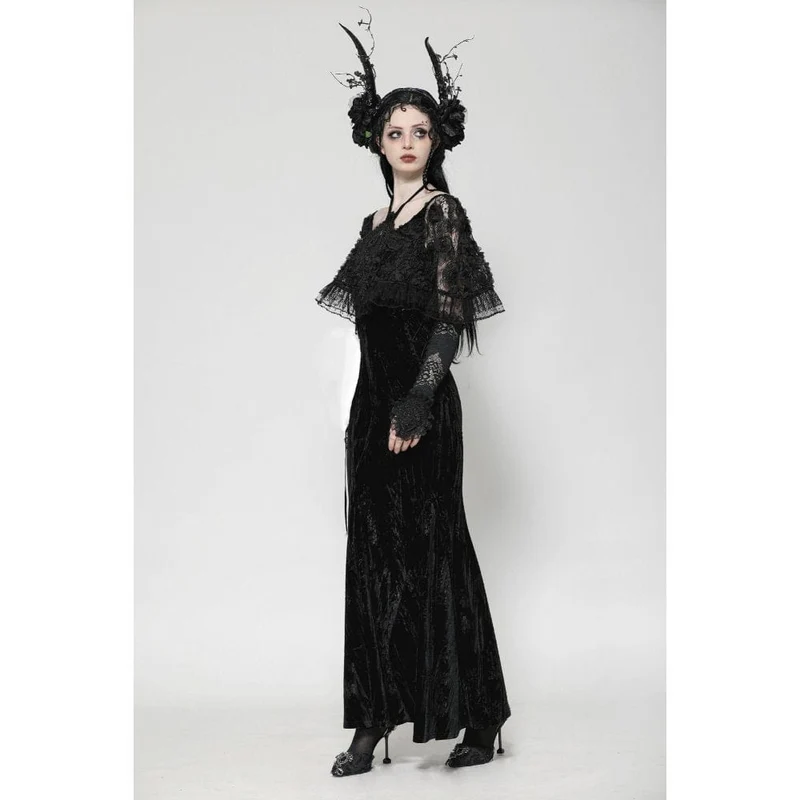 Gothic-Abendkleid mit Rosenstickerei aus Samt für Damen, Meerjungfrauen-Stil, Hochzeitskleid
