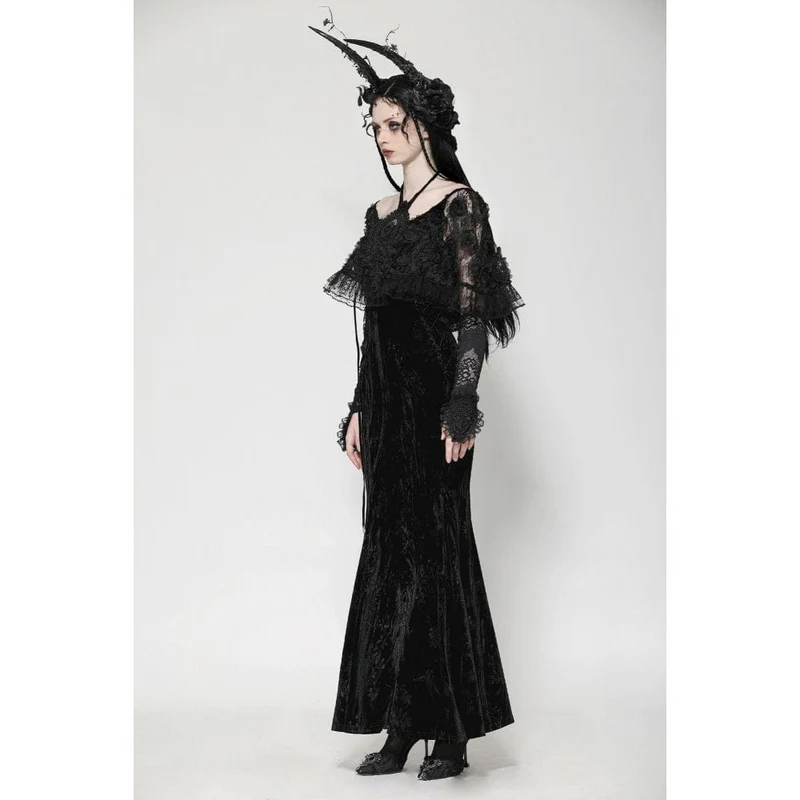 Gothic-Abendkleid mit Rosenstickerei aus Samt für Damen, Meerjungfrauen-Stil, Hochzeitskleid