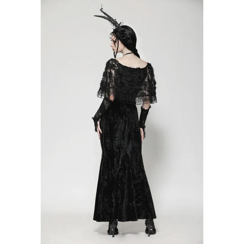 Gothic-Abendkleid mit Rosenstickerei aus Samt für Damen, Meerjungfrauen-Stil, Hochzeitskleid