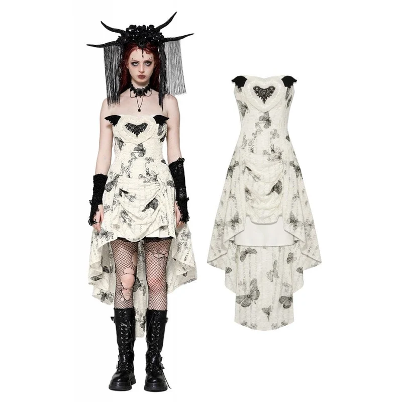 Flitterwochenkleid mit Punk-Schmetterlingsstickerei für Damen, hoch/tief