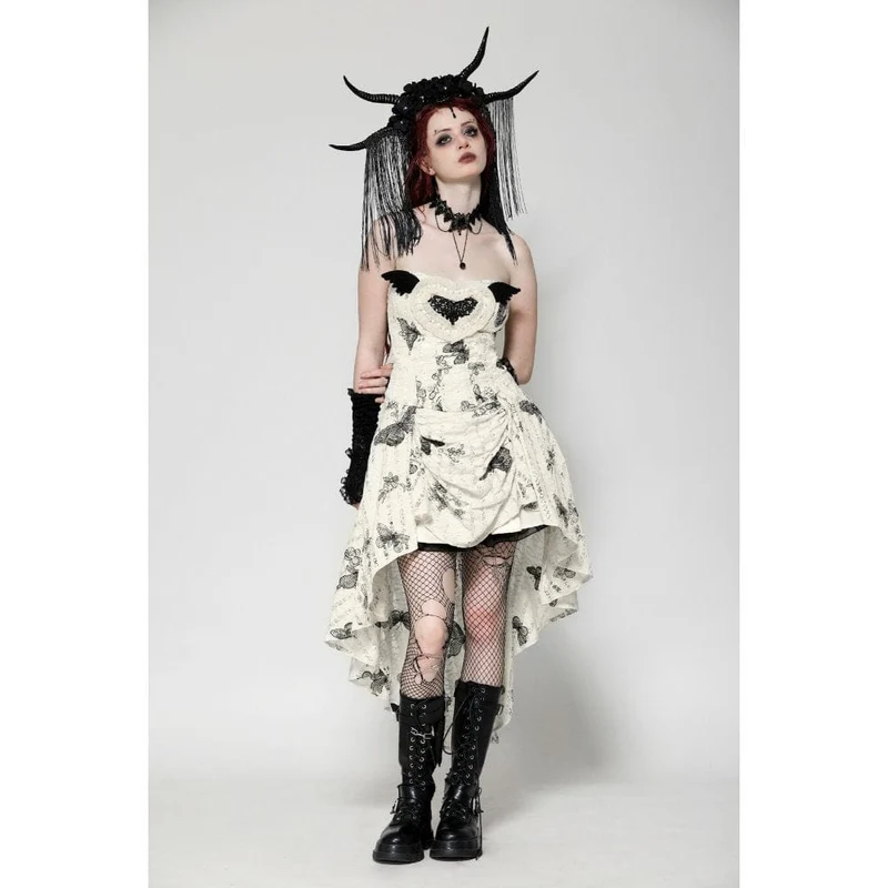 Flitterwochenkleid mit Punk-Schmetterlingsstickerei für Damen, hoch/tief