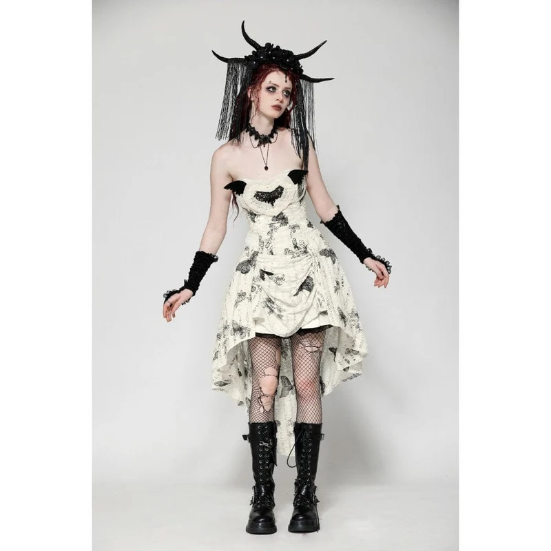 Flitterwochenkleid mit Punk-Schmetterlingsstickerei für Damen, hoch/tief