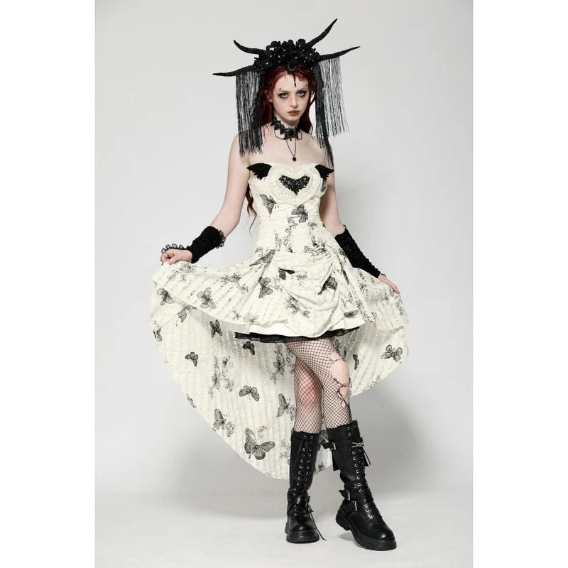 Flitterwochenkleid mit Punk-Schmetterlingsstickerei für Damen, hoch/tief