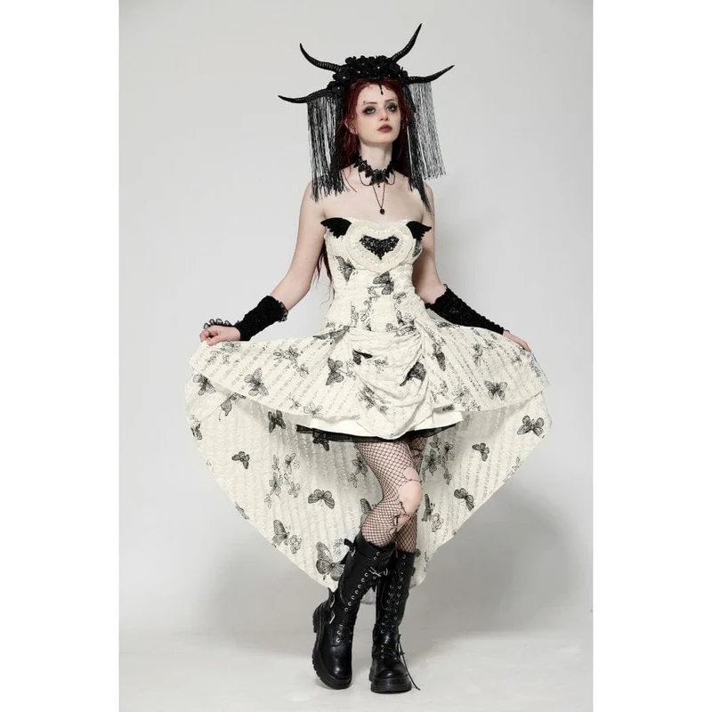 Flitterwochenkleid mit Punk-Schmetterlingsstickerei für Damen, hoch/tief