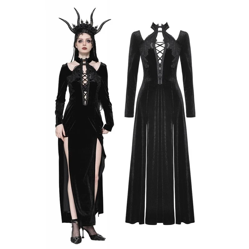 Gothic-Abendkleid aus Samt mit Cut-outs und Seitenschlitzen für Damen, Hochzeitskleid