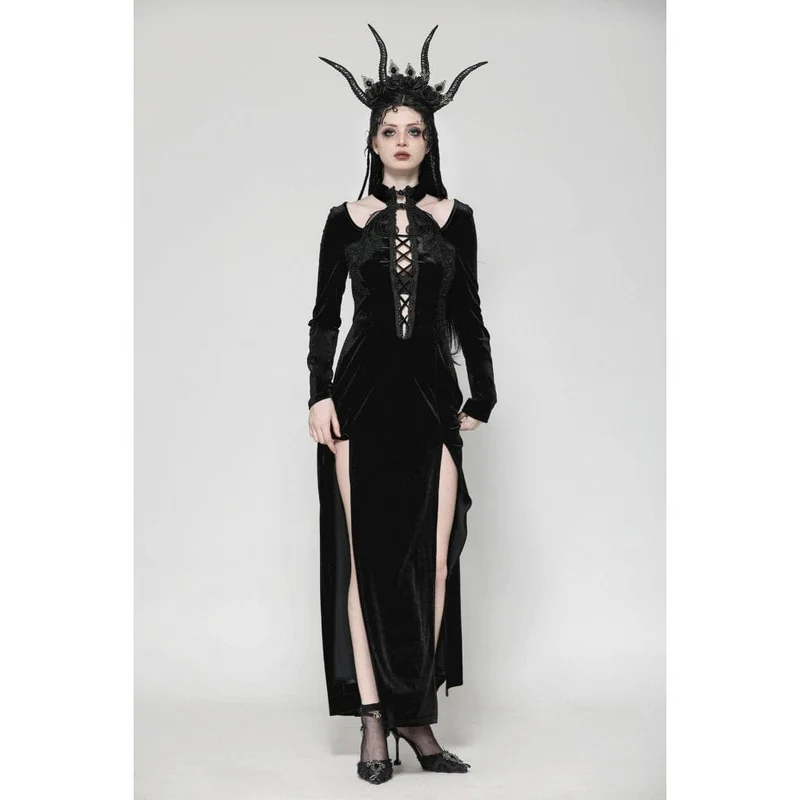 Gothic-Abendkleid aus Samt mit Cut-outs und Seitenschlitzen für Damen, Hochzeitskleid