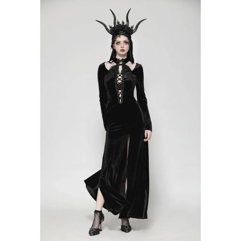 Gothic-Abendkleid aus Samt mit Cut-outs und Seitenschlitzen für Damen, Hochzeitskleid