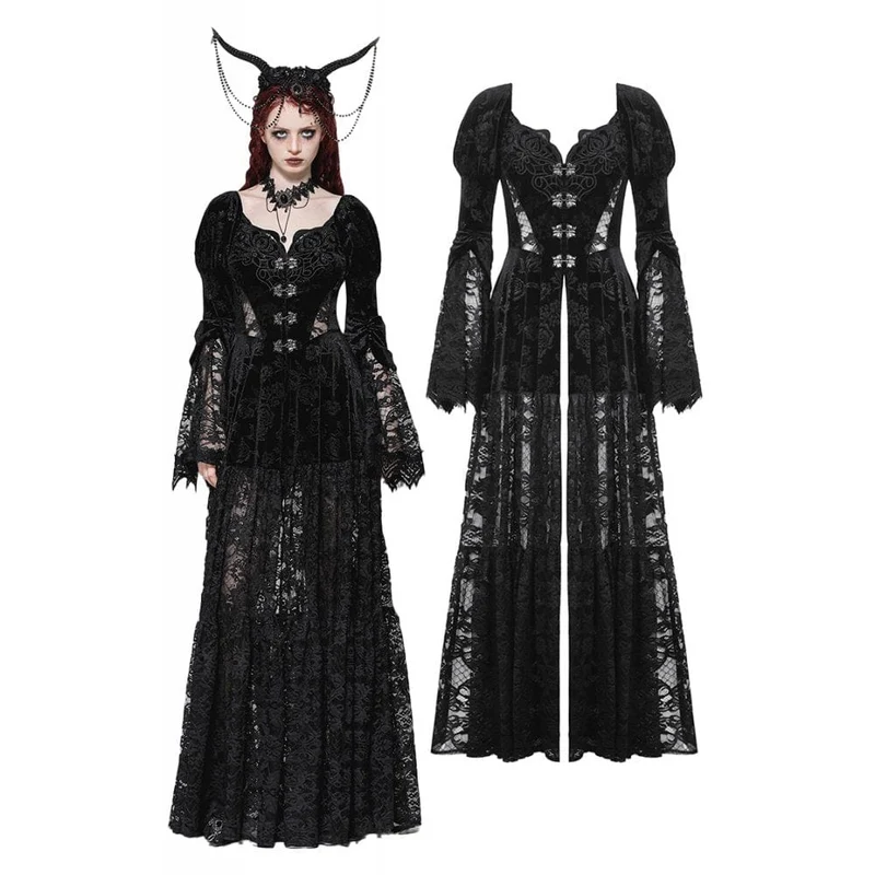 Gothic-Mantel aus Samt mit Puffärmeln und Spitze für Damen