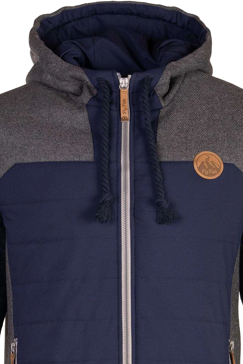 Herren Steppjacke mit Strick und Kapuze dunkelblau anthrazit