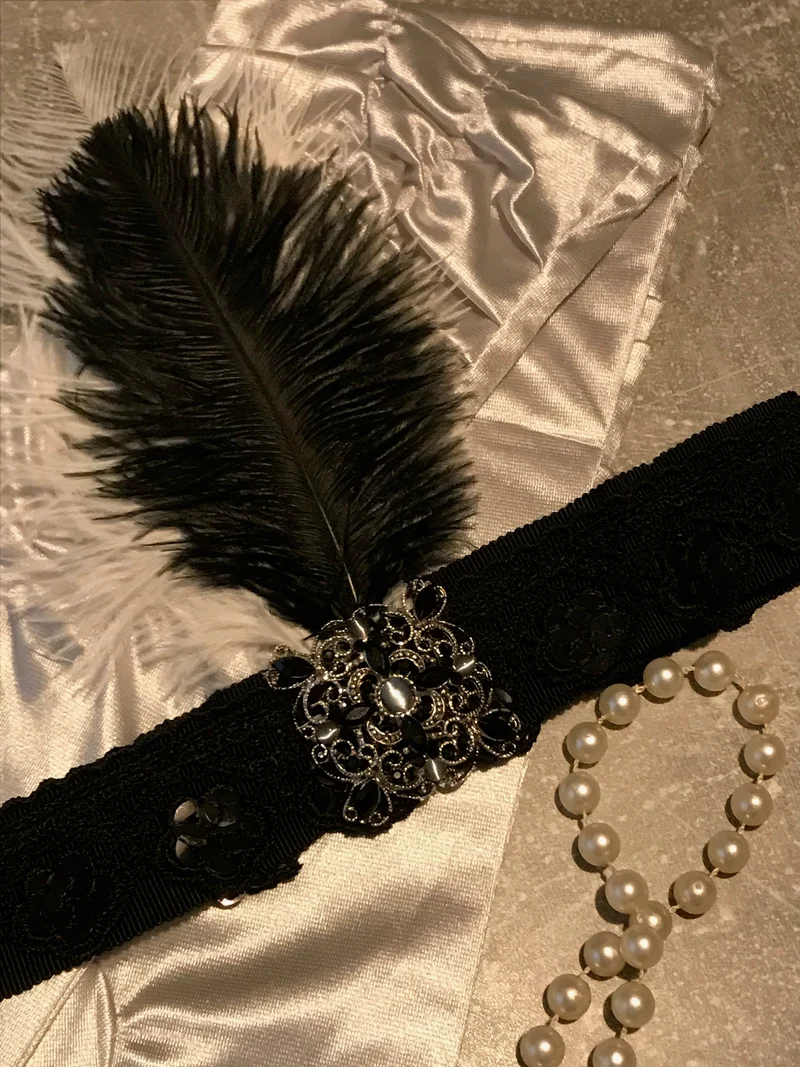 Charleston Kopfschmuck Set mit Handschuhen und Perlenkette