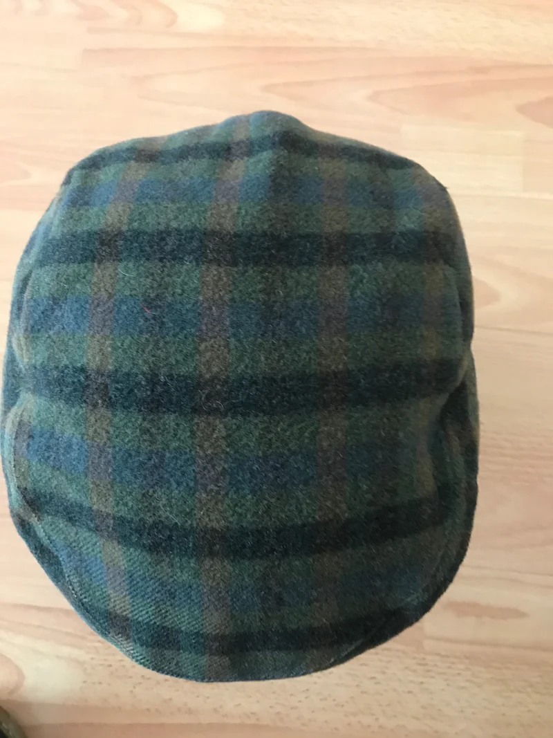 Vintage Schiebermütze Karo Grün-Braun aus Schurwolle – Größe 56