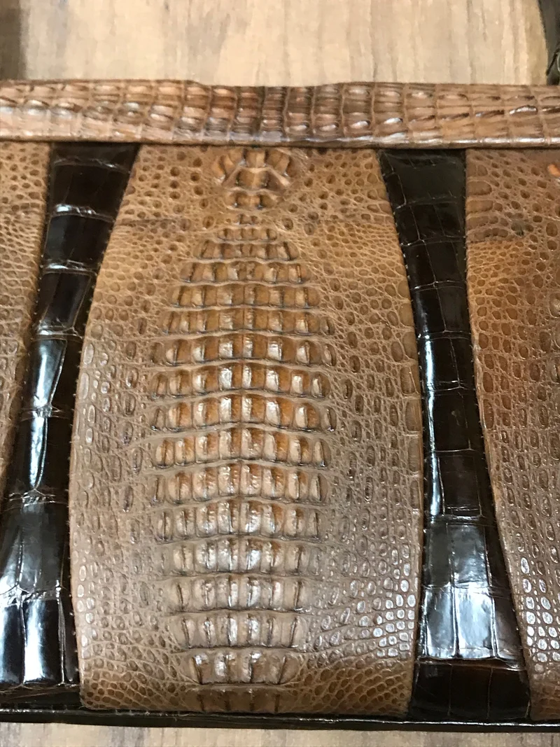Exklusive Vintage Krokodilleder Handtasche mit passender Geldbörse – Luxus Sammlerstück