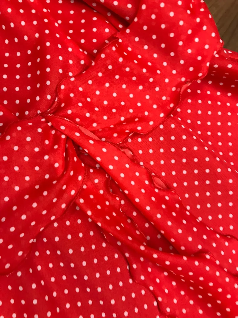 70s Vintage Maxi-Polkadotkleid – Größe 36