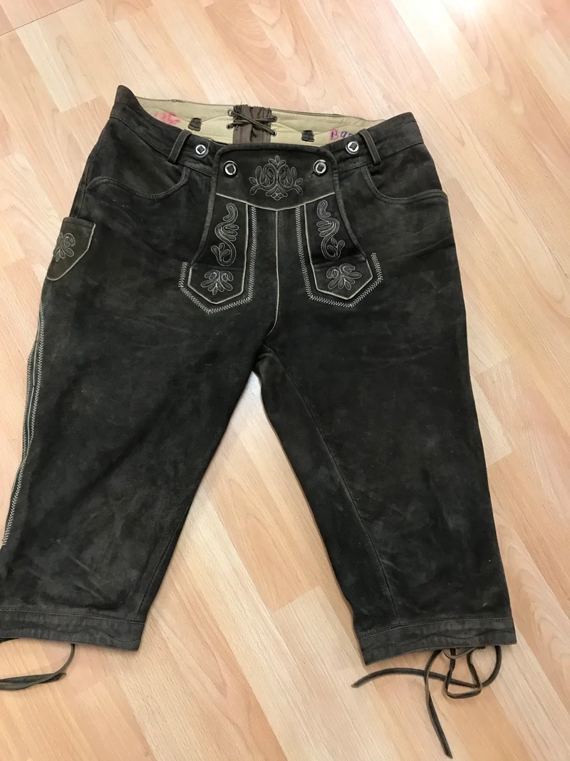 Vintage Trachten Kniebundlederhose dunkelbraun – Echtleder, Gr. 50