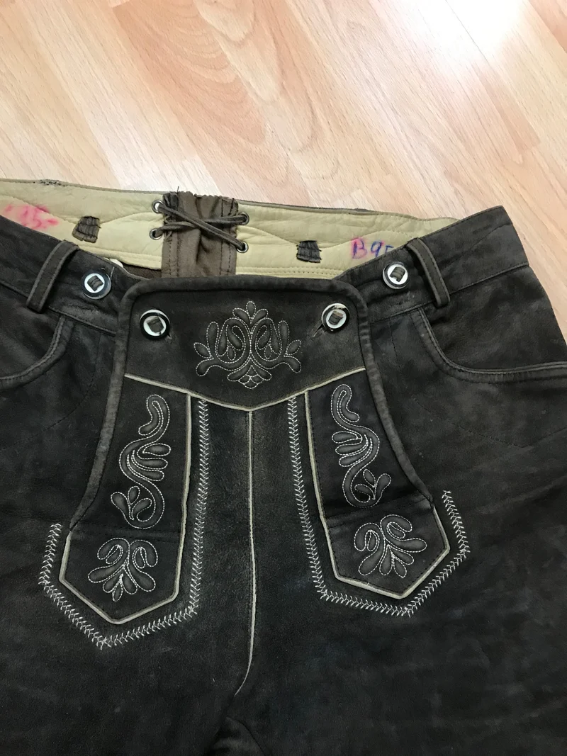 Vintage Trachten Kniebundlederhose dunkelbraun – Echtleder, Gr. 50