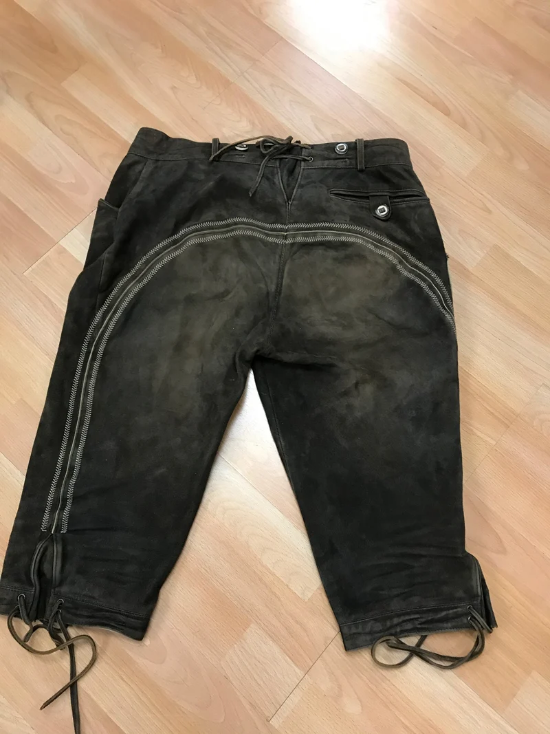 Vintage Trachten Kniebundlederhose dunkelbraun – Echtleder, Gr. 50