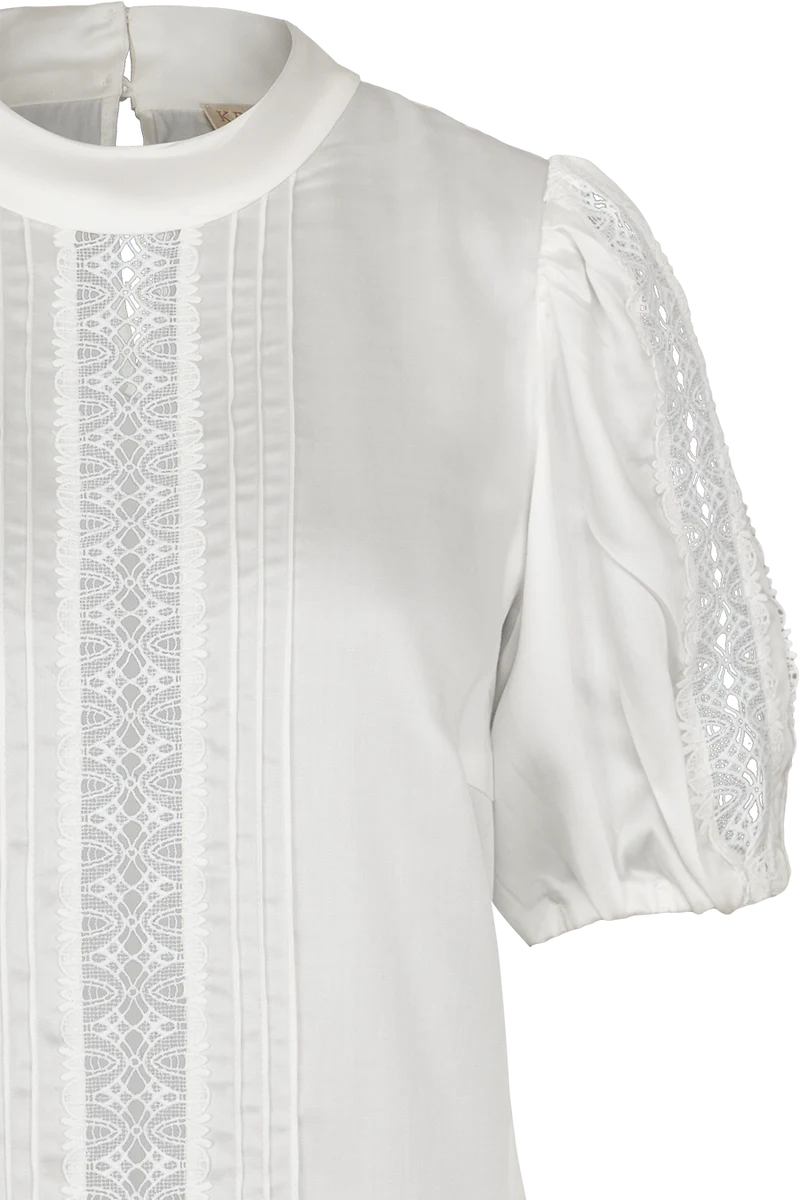 Damen Trachtenbluse mit Puffärmel und Spitze