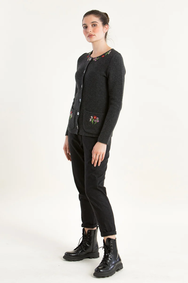 Heidi Bestickter Strickjanker Anthrazit