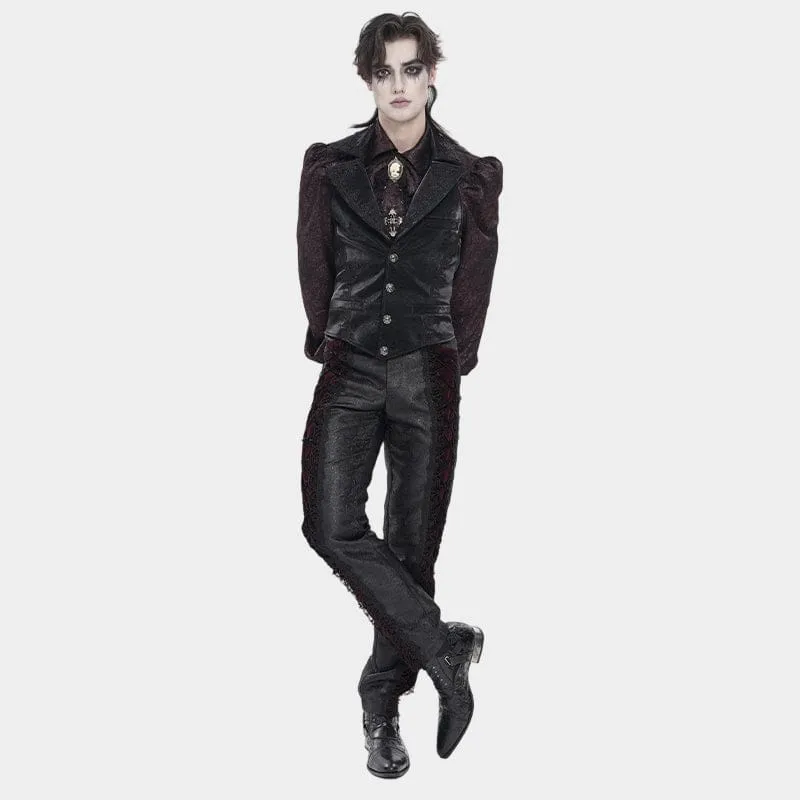 Gothic-Samthose für Herren mit Schnürung und gekreuzten Details, Schwarz-Rot