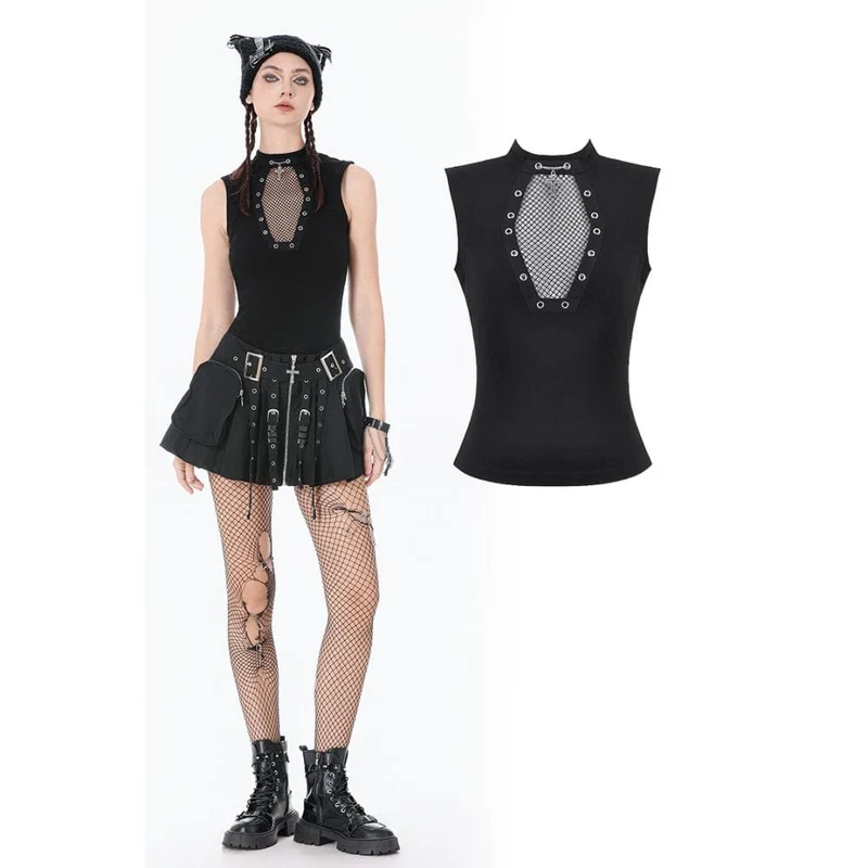 Punk-Tanktop mit Ösen, Sargform und Mesh-Einsätzen für Damen