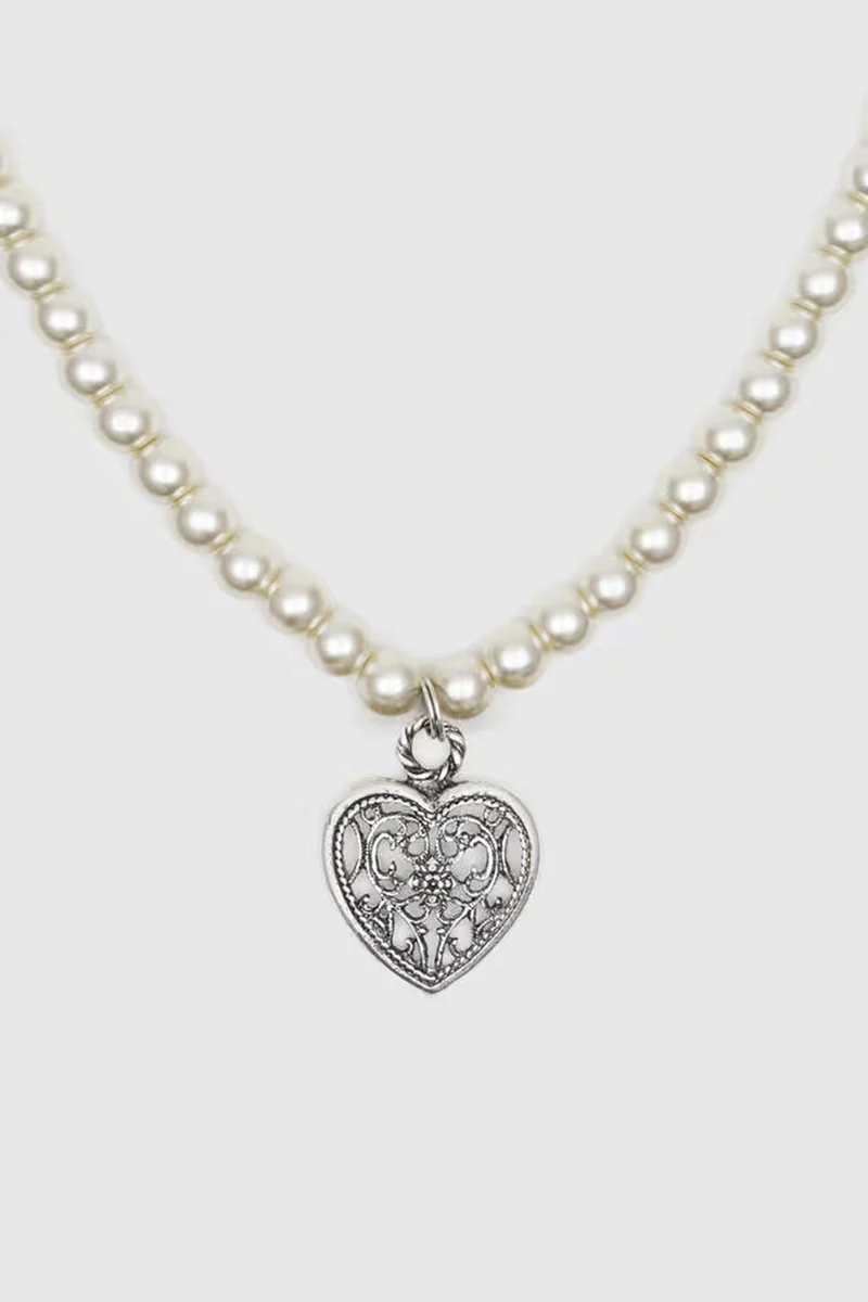Trachtenkette mit Perlen - ROMANZA - Herz - Ecru - 001401-000-0002
