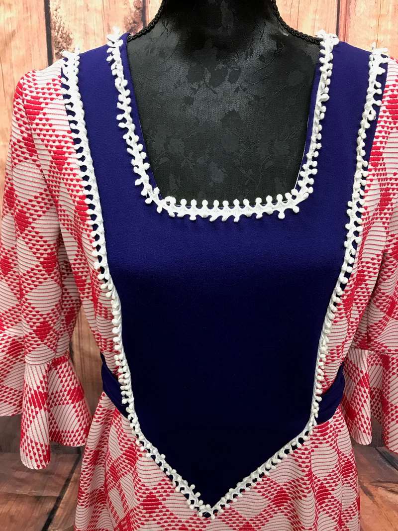 Vintage 70er Jahre Kleid in Rot/Blau – Gr. 42