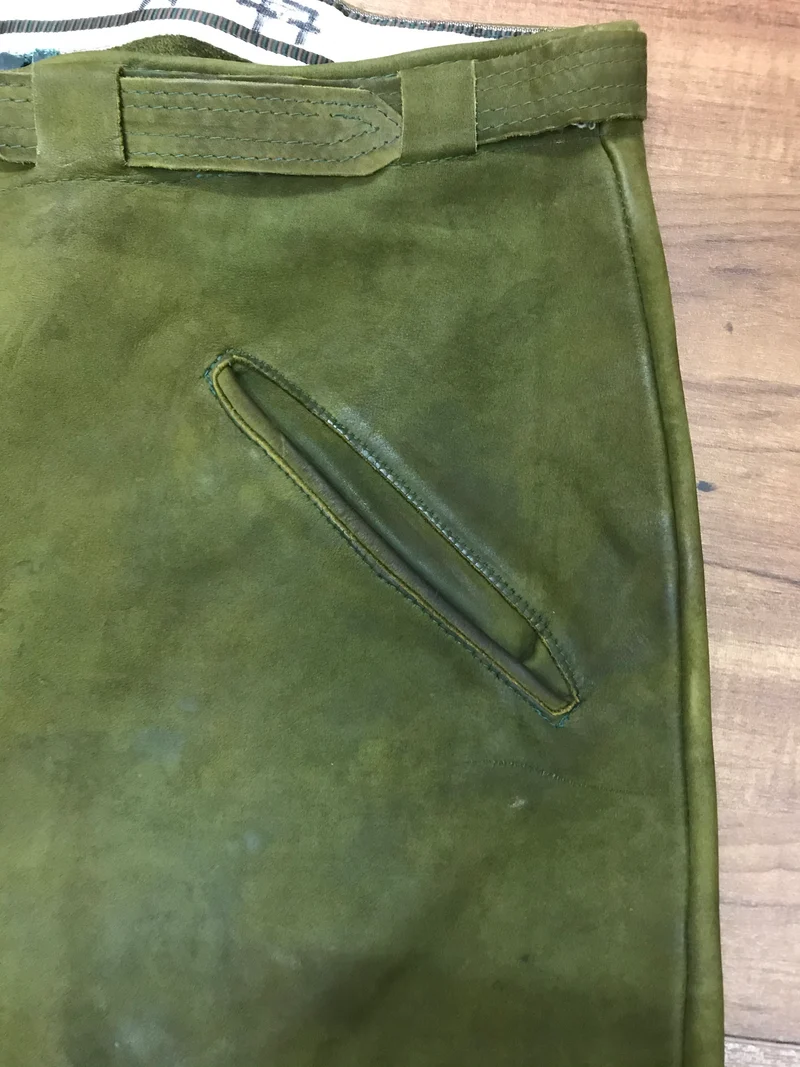 Vintage Lederhose Herren Kniebund Gr. ca. 56 – grün Trachtenhose Echtleder
