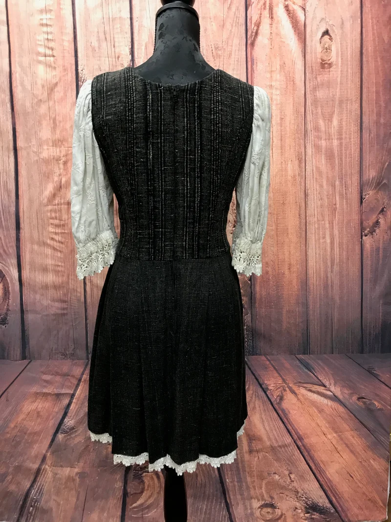 Vintage Trachtenkleid schwarz beige – Landhausstil, Größe 38