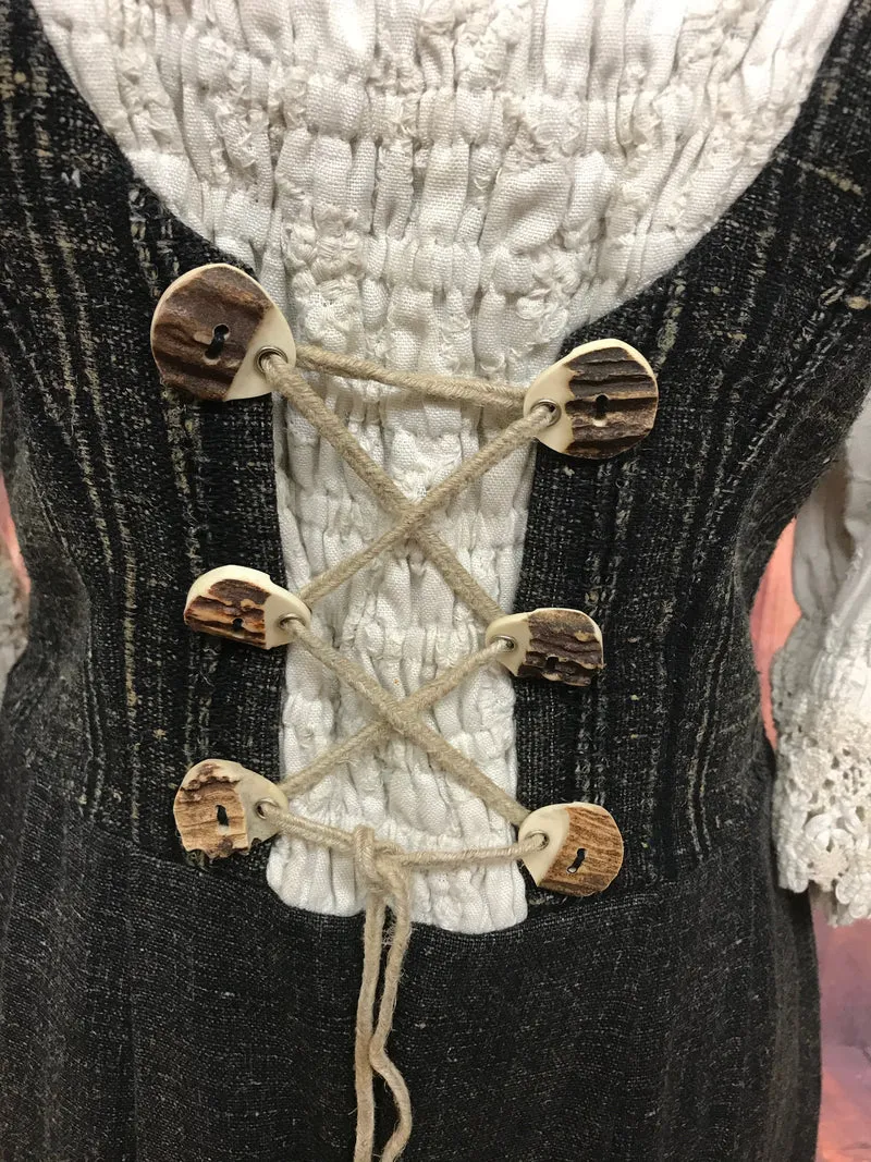 Vintage Trachtenkleid schwarz beige – Landhausstil, Größe 38