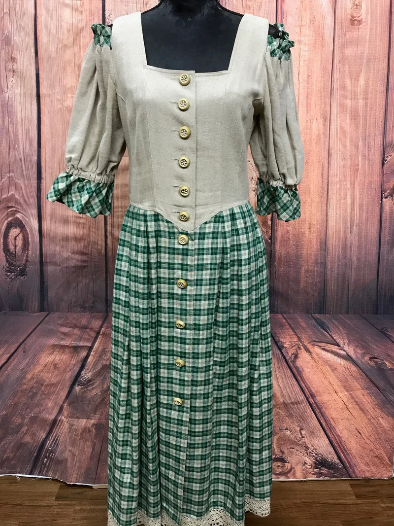Vintage Trachtenkleid beige grün - Landhausstil, Größe 38