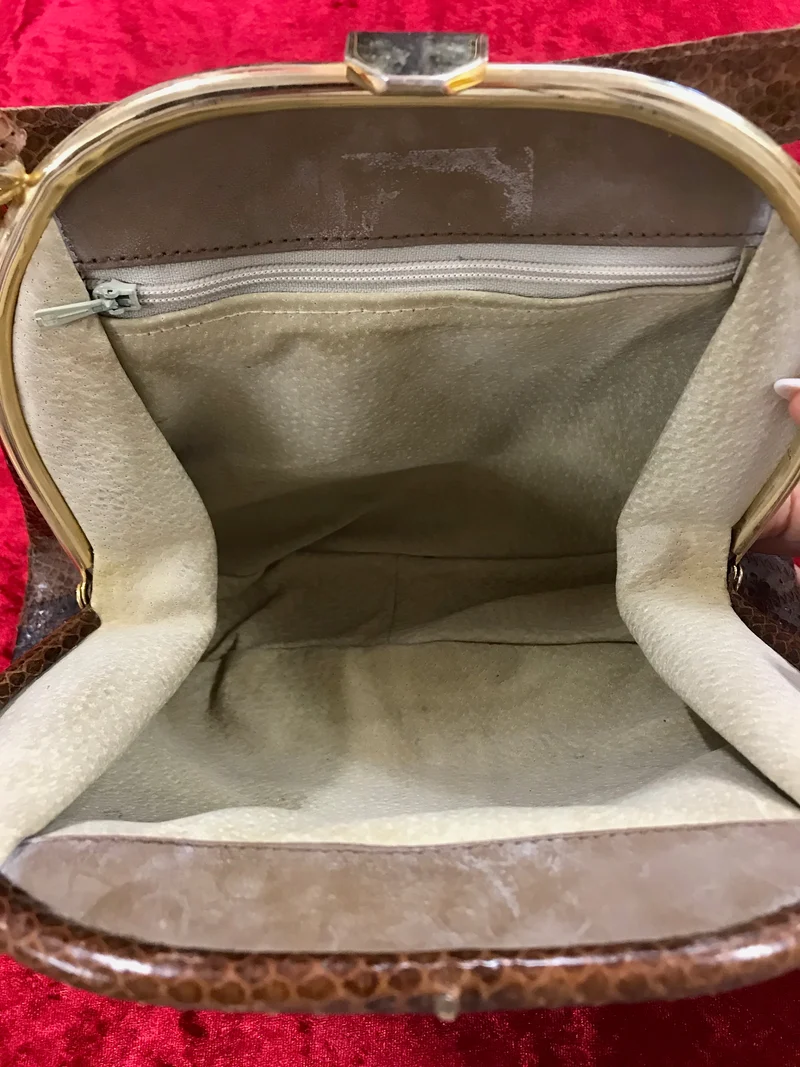 Vintage Schlangenleder Handtasche – 25 x 20 cm – Braun
