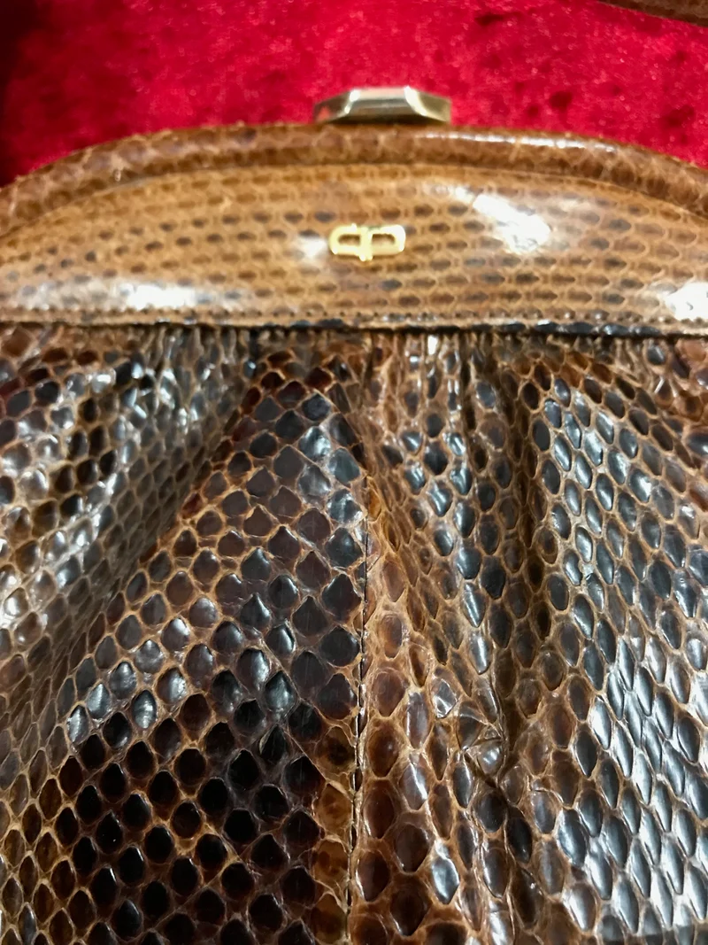 Vintage Schlangenleder Handtasche – 25 x 20 cm – Braun