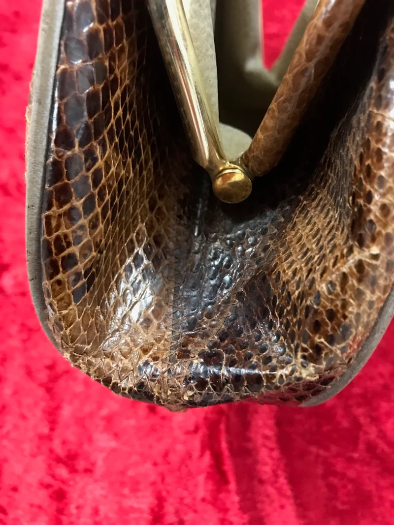 Vintage Schlangenleder Handtasche – 25 x 20 cm – Braun