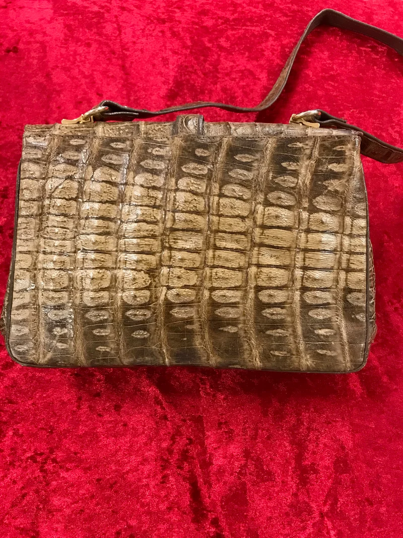 Vintage Handtasche Leder Kroko Braun 70er Jahre Damen