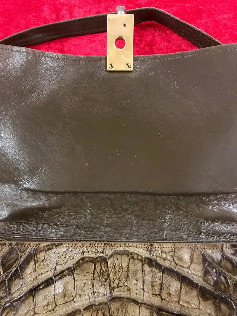 Vintage Handtasche Leder Kroko Braun 70er Jahre Damen