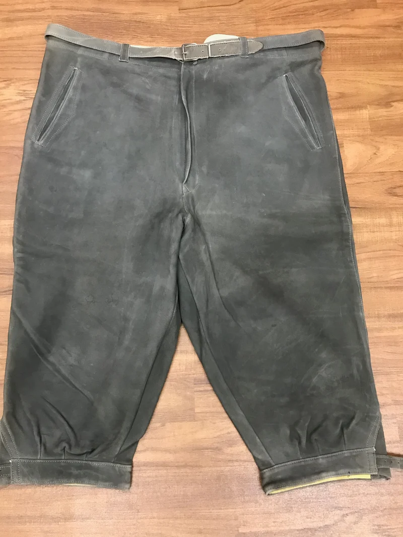 Vintage Kniebundlederhose Herren ca. Größe 60 Grau Echtleder 80er 90er